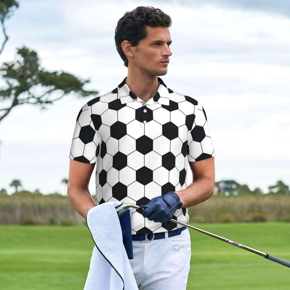 Fashion Mens Polo shirt comfortable Soccer Ball Print Golf Shirts for Men Dry Fit Performance Short Polos shirts tshirt Casual tops summer clothes