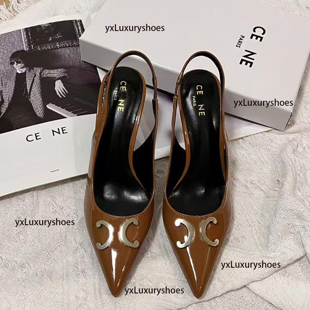 2024 Designer Paris fashion New women's mid-heel sandals Elegant famous triangle landmark toe sandals women's backless luxury shoes women's high quality high heels