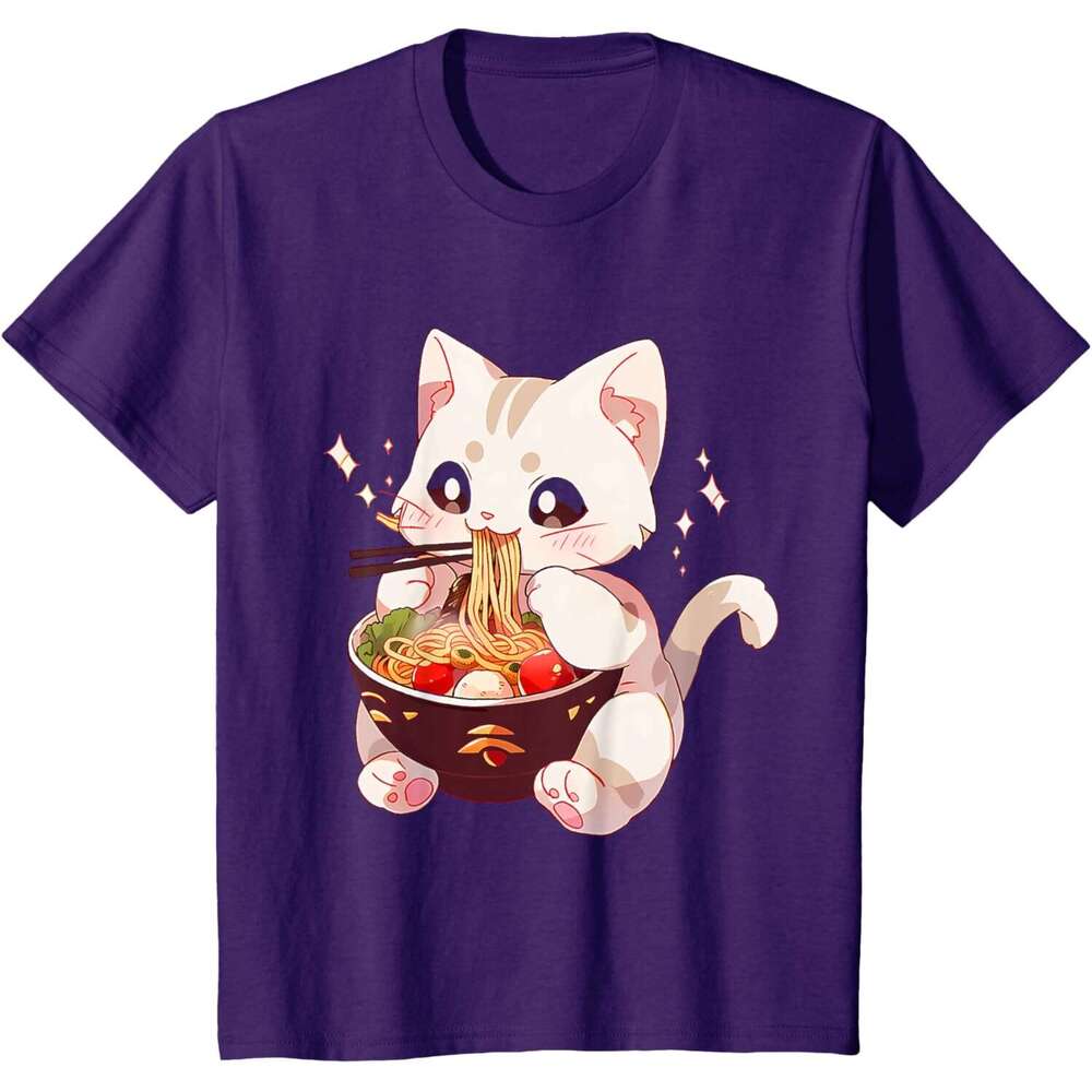 T shirt for Mens Cute Cat Ramen Noodles Kawaii Anime Girls Teen Japanese Food T-Shirt Shirts Tshirt Graphic Tee Casual Tops Clothes Short sleeve