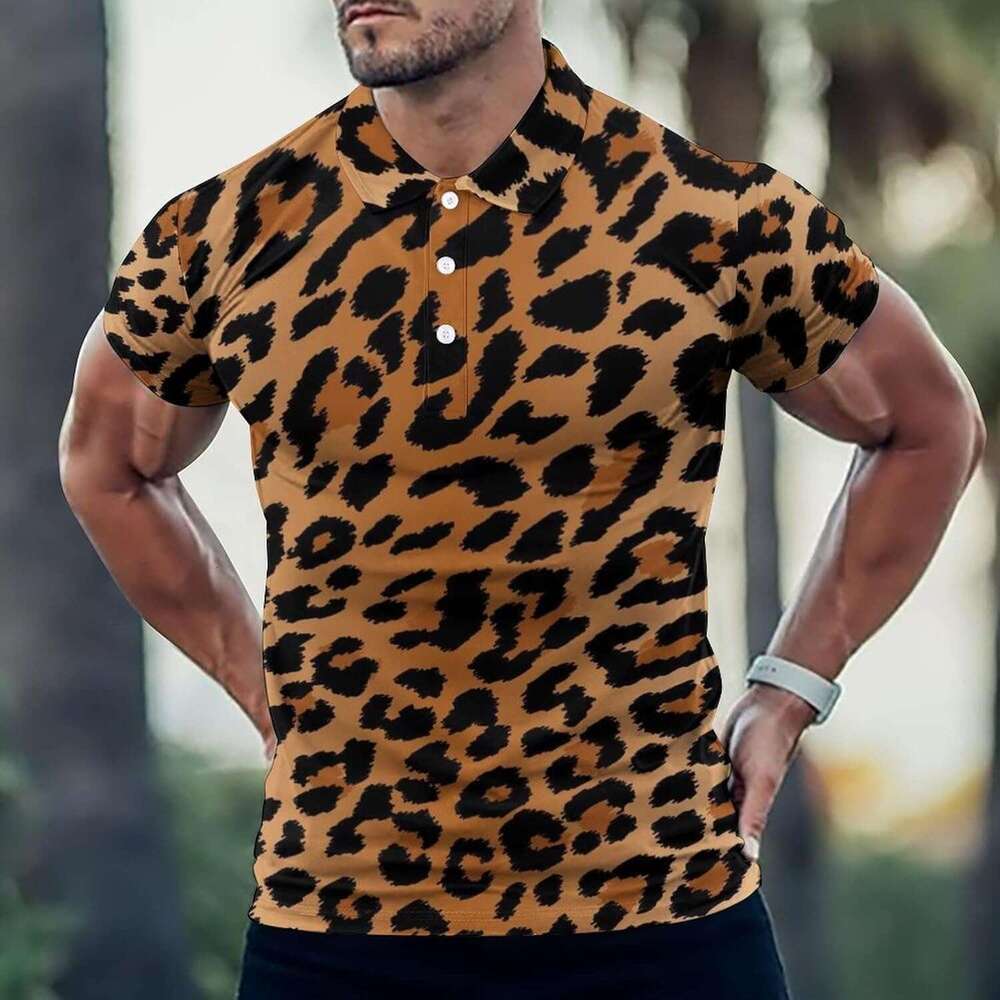 Fashion Mens Polo shirt fashion Leopard Print Golf for Men Shirts Quick-Dry Short Athletic T-Shirt Tennis Collared Shirt Casual tops summer clothes