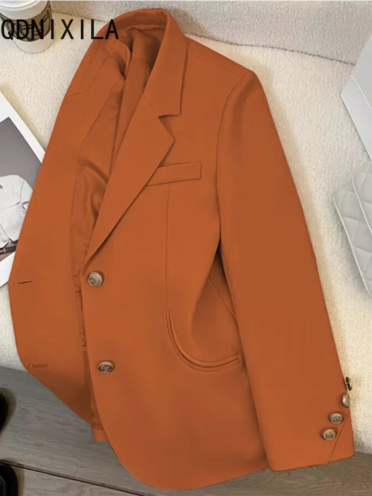 Green Blazer Woman Spring Autumn Vintage Long Sleeve Pockets Female Outerwear Fashion Single Breasted Office Wear Blazer Coat 240808