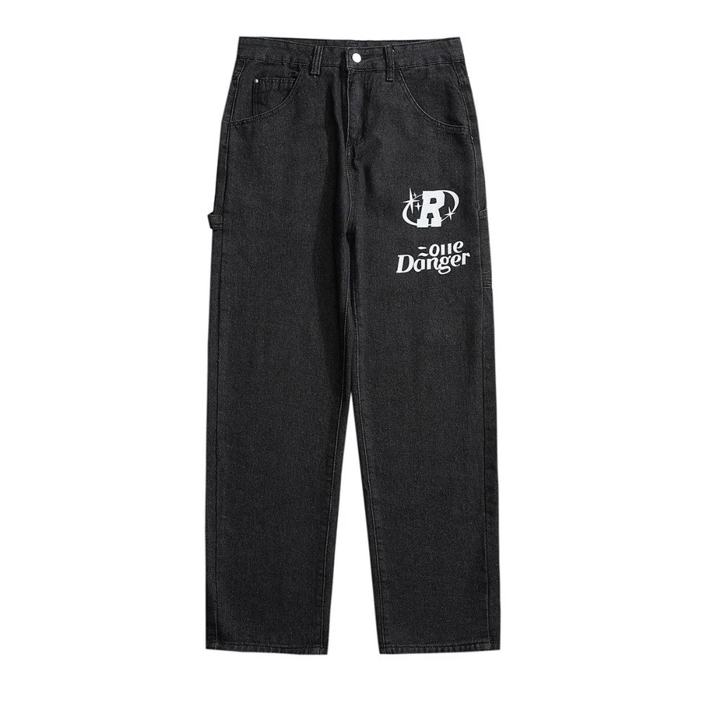 Autumn street mens loose jeans retro Harajuku hiphop letters thermal printing oversized straight leg Y2K 240816