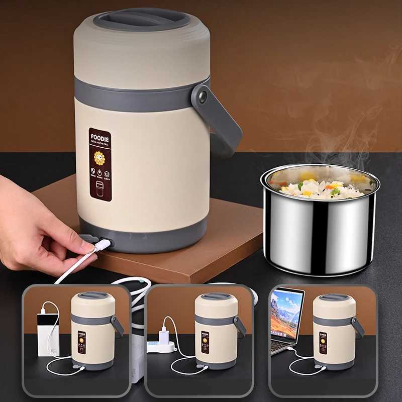 USB Electric Heated Lunch Boxes Stainless Steel Food Warmer Container Thermal Jar for Hot Food Thermal Boxes for Office SchoolM240807