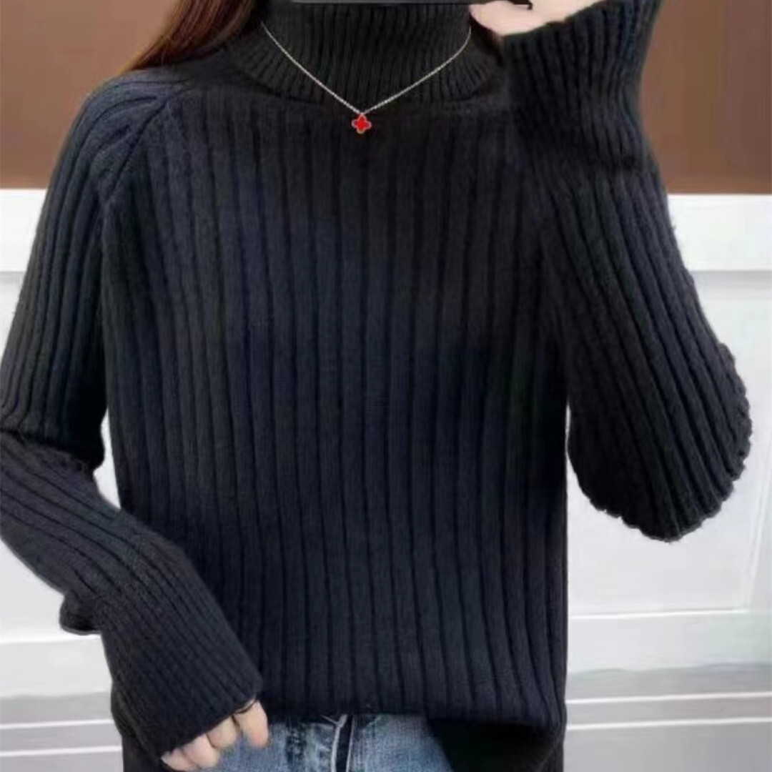 High neck solid color pit stripe Chinese style medium long 2024 autumn and winter new design slit knitted sweater c9aa1 60fb0