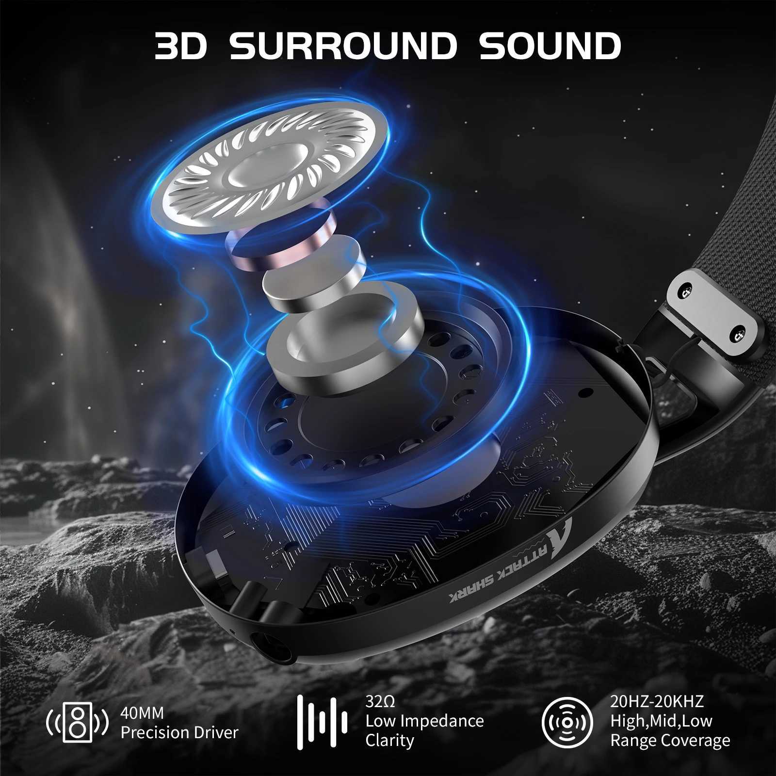 Attack Shark L80 Tri-mode Gaming Headset Lightweight 180g 5.1 Channel Hi-Fi Stereo Surround SoundPluggable MicrophoneCL240808