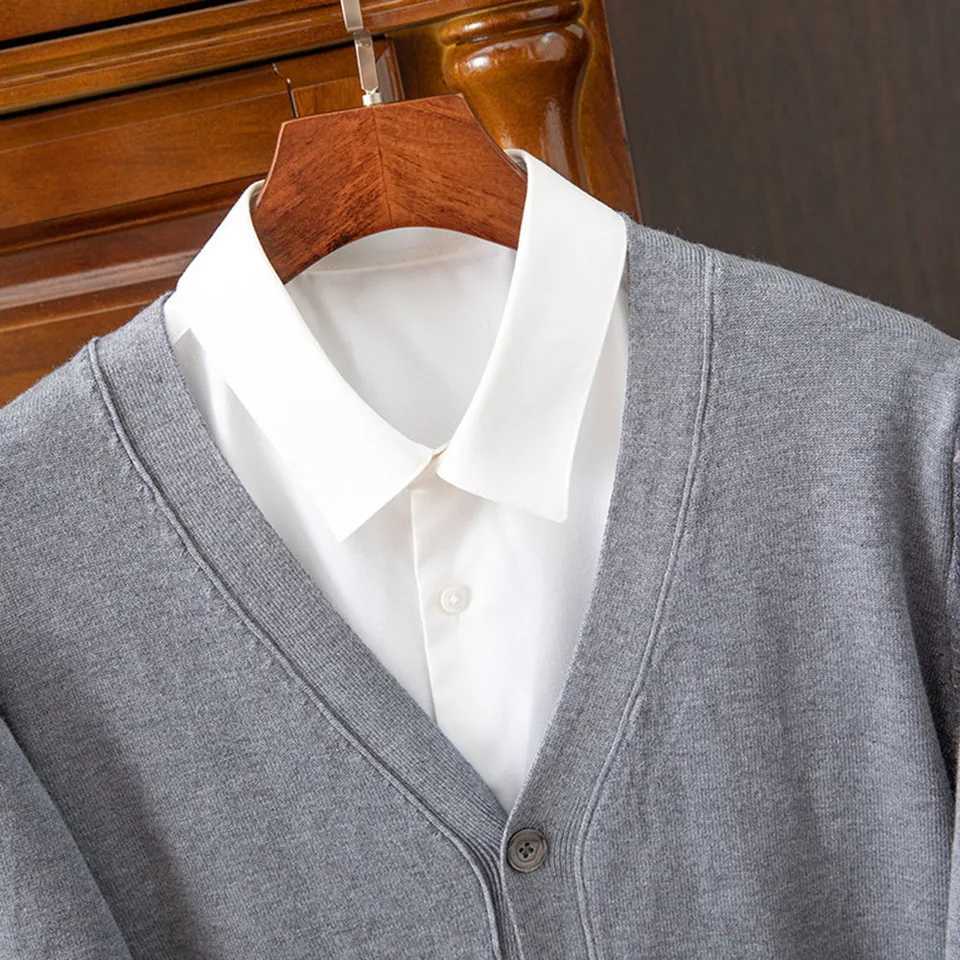 Male Sweater Men Cardigan Spring V-neck Warm Autumn Knitted Leisure Slight Stretch Soft Solid Color Baggy ButtonM240808