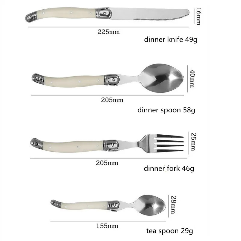 24Pcs Laguiole Cutlery Set Steak Knife Fork Soup Tea Spoon Ivory White Plastic Handle Food Grade Stainless Steel Dinnerware 240808