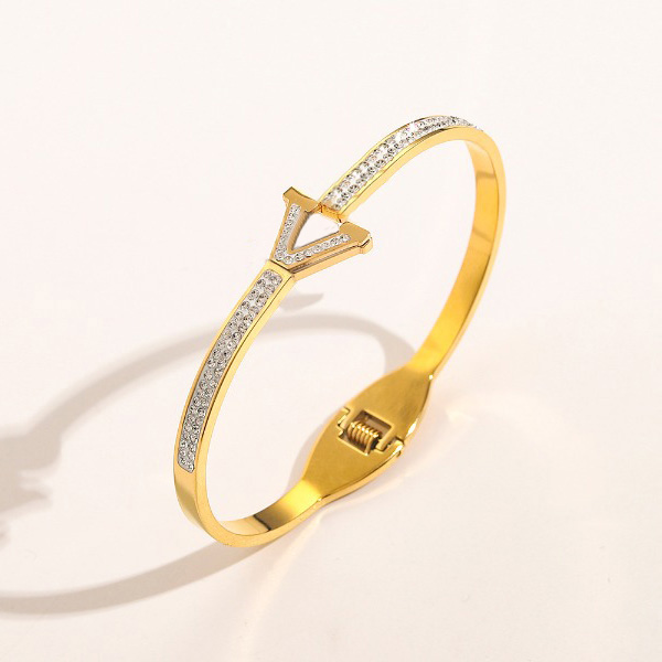 Designer Branded Bracelets Women Bangle Rhinestone Luxury Designer Letter Bracelet Crystal 18K Gold Plated Stainless steel Wedding Lovers Gift Jewelry ZG1335