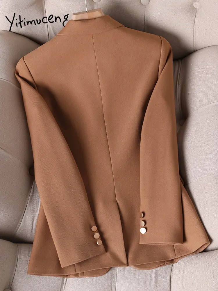 Yitimuceng Solid Blazers for Women Fashion Office Lady Single Button Spring Coat Chic Elegant Slim Long Sleeves Blazers 240808