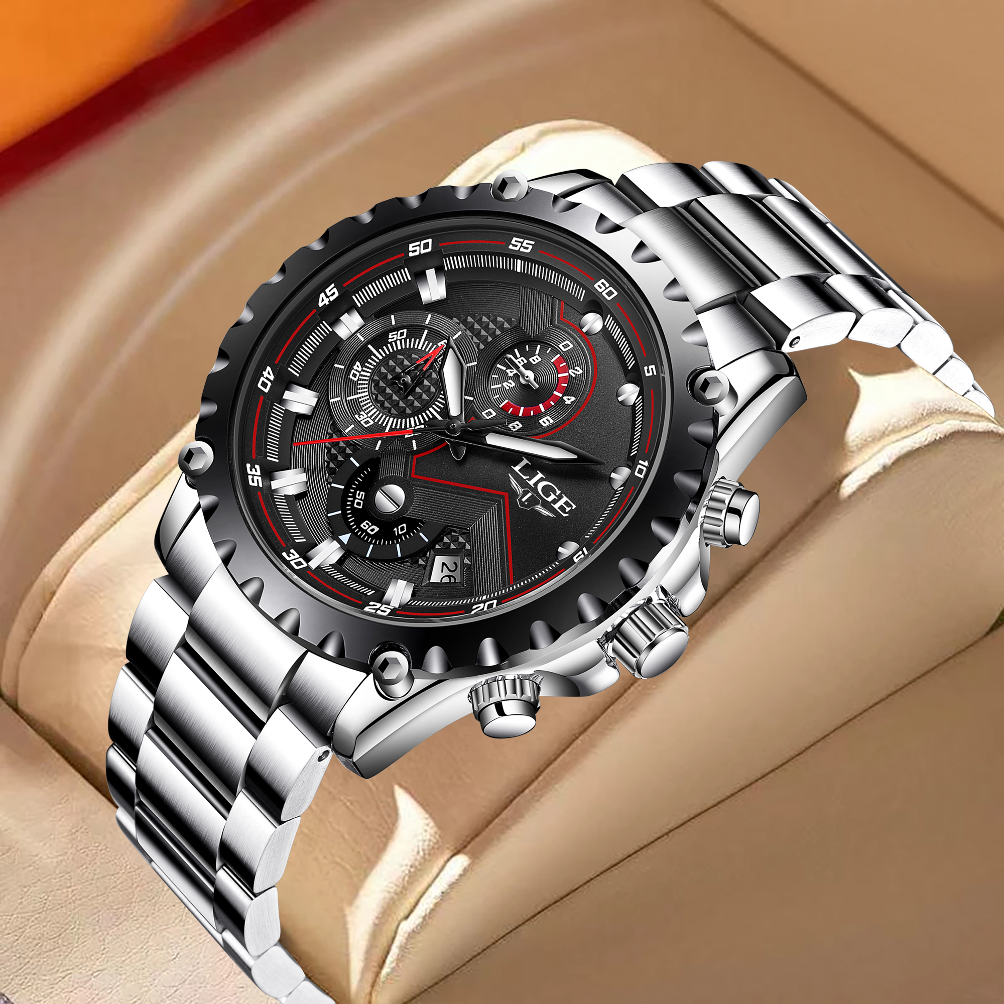 LIGE Fashion Mens Watches Top Luxury Brand Full Stainless Steel Waterproof Quartz Watch Men Chronograph Clock Relogio Masculino