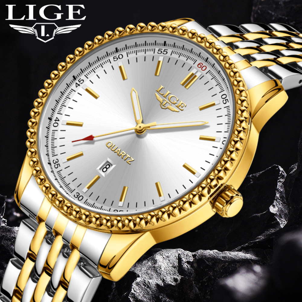 LIGE2024 new men's quartz watch Simple three pin calendar watch Festival Gift Teen Fashion watch Life waterproof watch