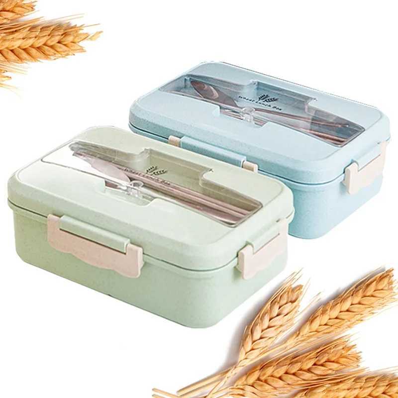 Lunch Box Food Container Bento Box Heated Lunchbox Kids Lunchbox Snack Straw Wheat Korean Sealed Student Plastic Box for FoodM240807