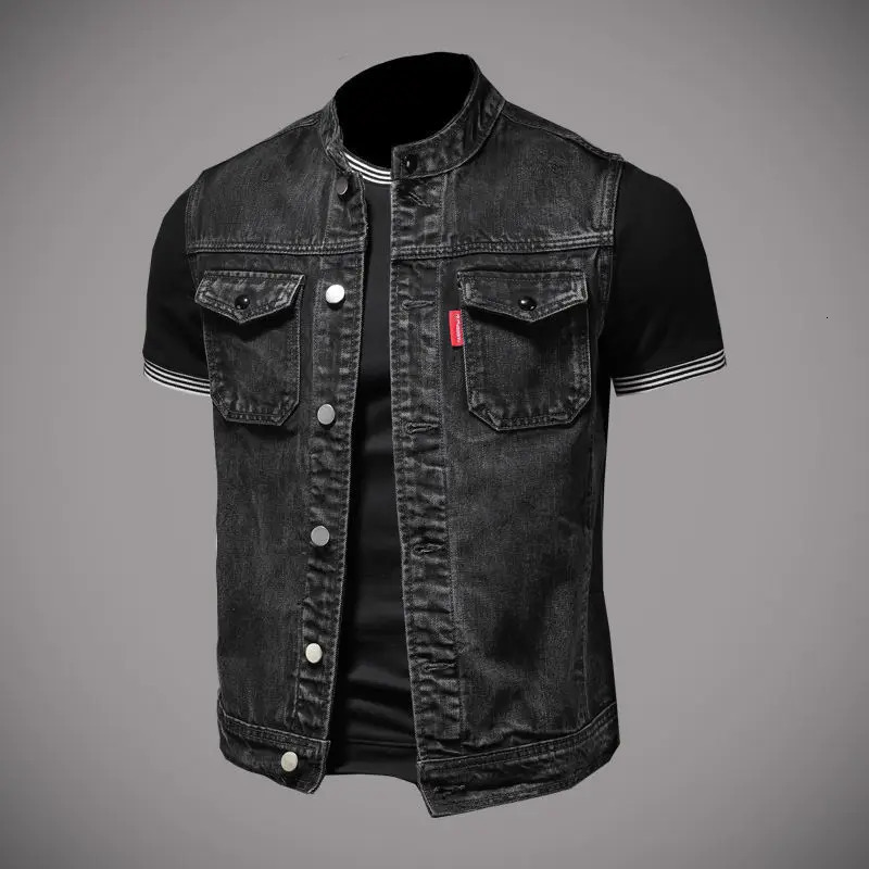 2024 mens denim jacket motorcycle vest retro fashion riding clothes casual versatile clothing y240822