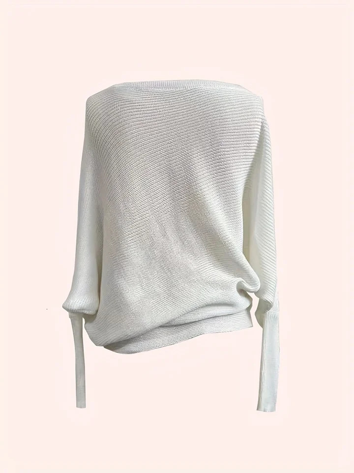 Womens Off Shoulder Pullover Sweater - Cozy and Stylish Long Batwing Sleeve Sweater for Spring and Fall 240808