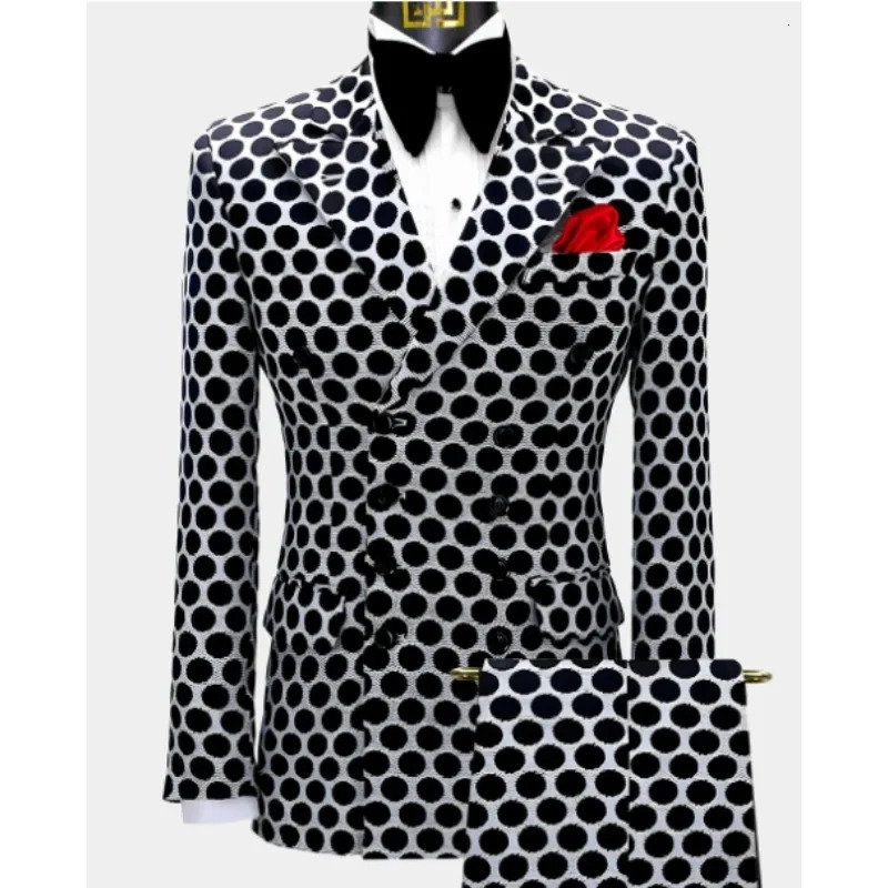 Mens jacket set 2 piecesset Polka dot printed double chest and pants pieces Business occasion Daily wear 240807