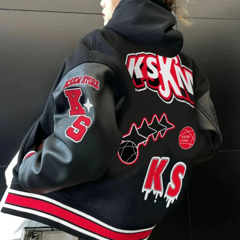 Bomber jacket mens long socks hiphop loose casual patch workwear unisex embroidered street college baseball uniform 240827