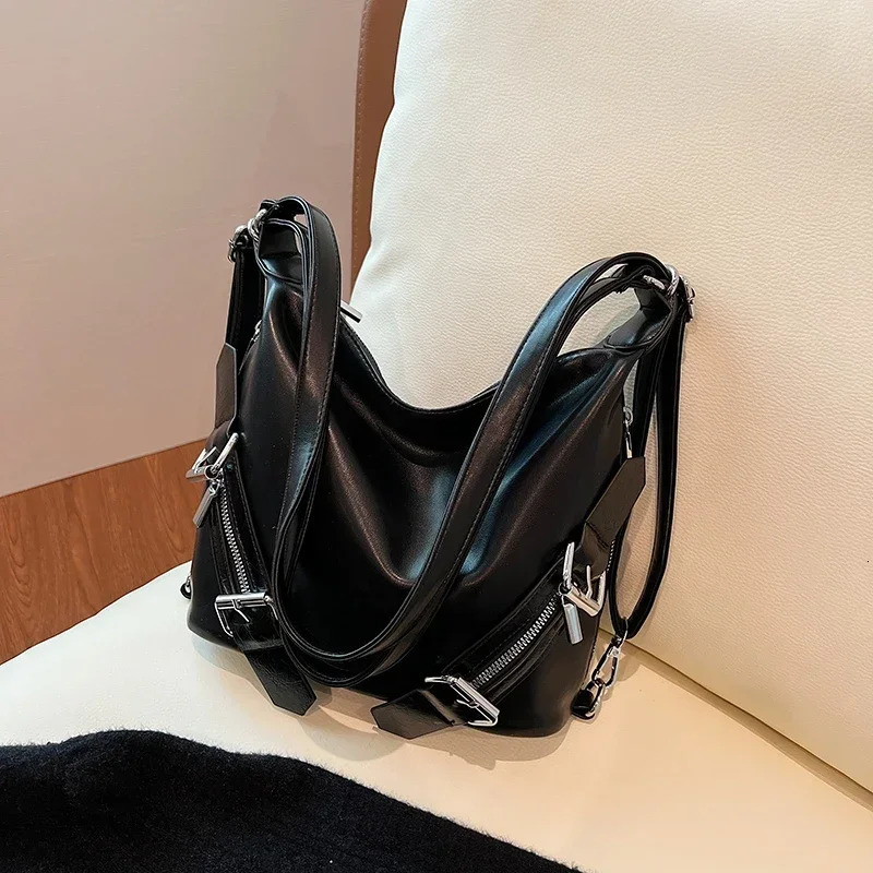 High Quality Interior Compartment PU Womens Tote Bag Large Capacity Zipper Lightweight Shoulder Bag Youth Trendy Backpack 240808