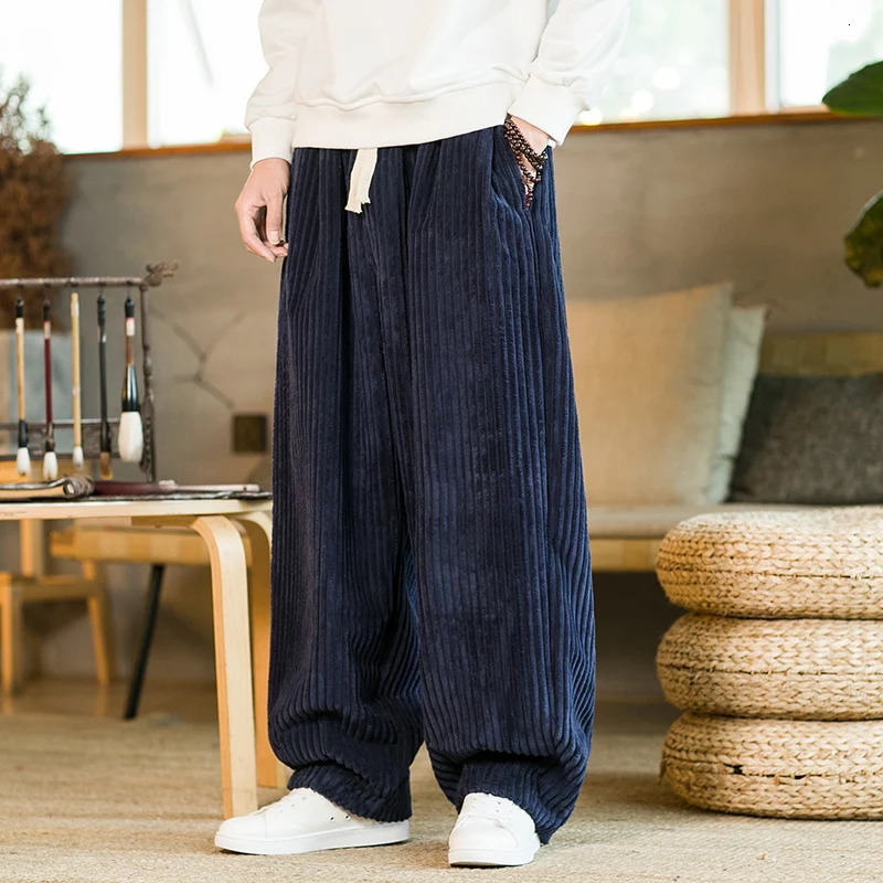 Oversized Pants Tradition Casual Autumn Wide-leg Trousers Harajuku Corduroy Streetwear Straight Pants Male Elastic Waist Loose 240814