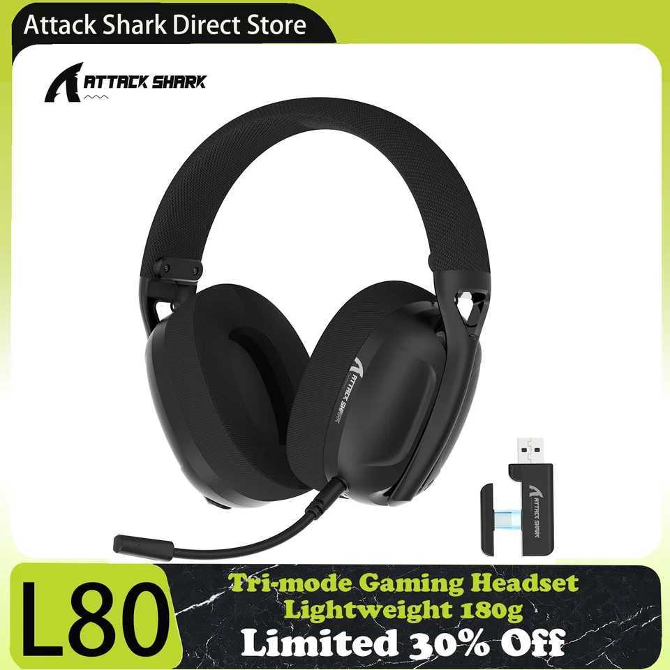Attack Shark L80 Tri-mode Gaming Headset Lightweight 180g 5.1 Channel Hi-Fi Stereo Surround SoundPluggable MicrophoneCL240808