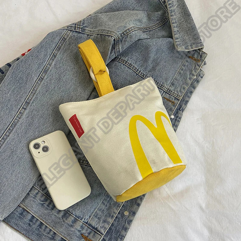 McDonald School Bag Paper Bag Printing Lunch Box Bucket Bags Personality Student School Bag Casual Drawstring Bag Shoulder Bag 240808