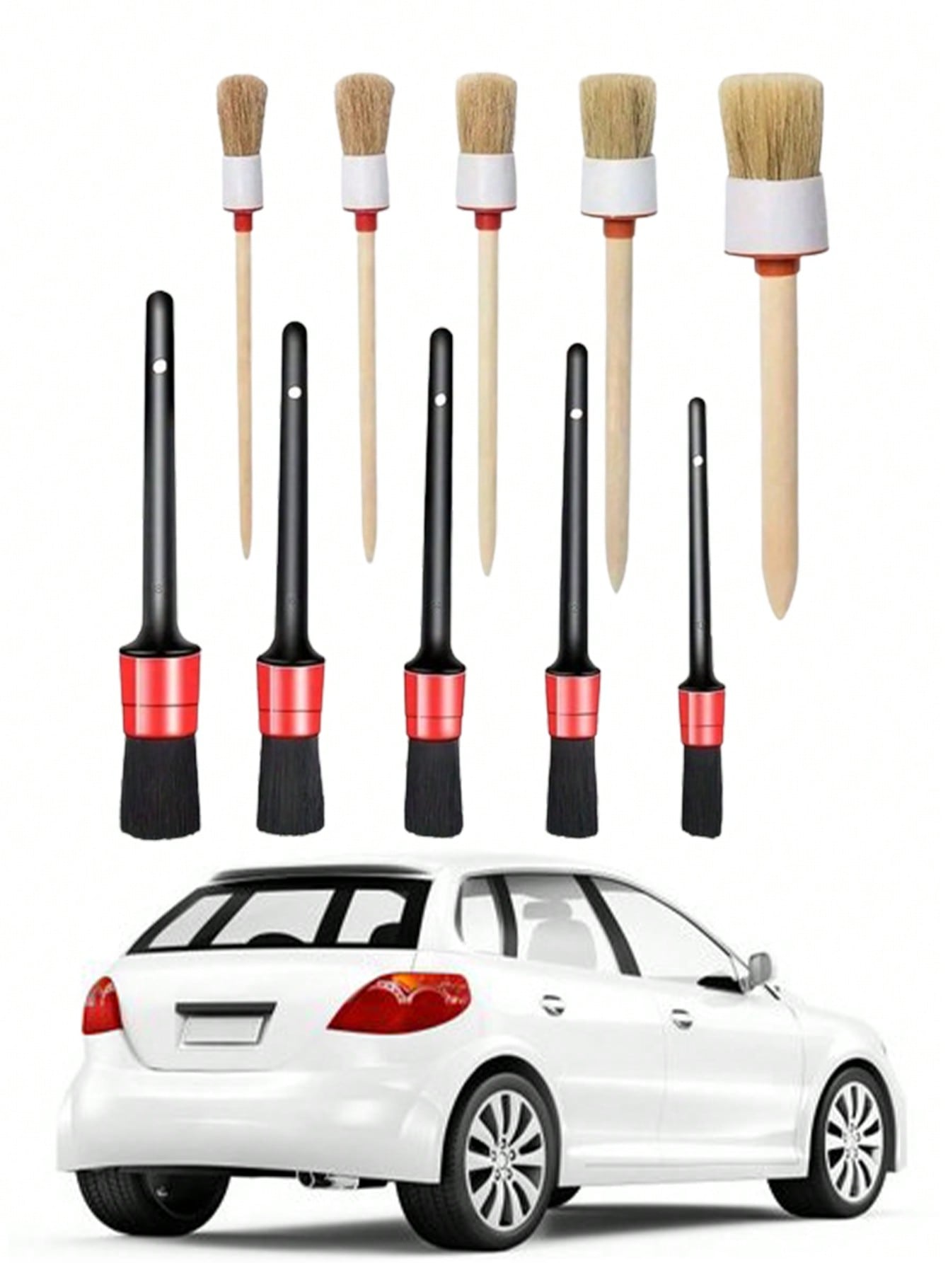 10-piece cleaning brush car tool set PP wire car round head car detail brush wooden handle brush