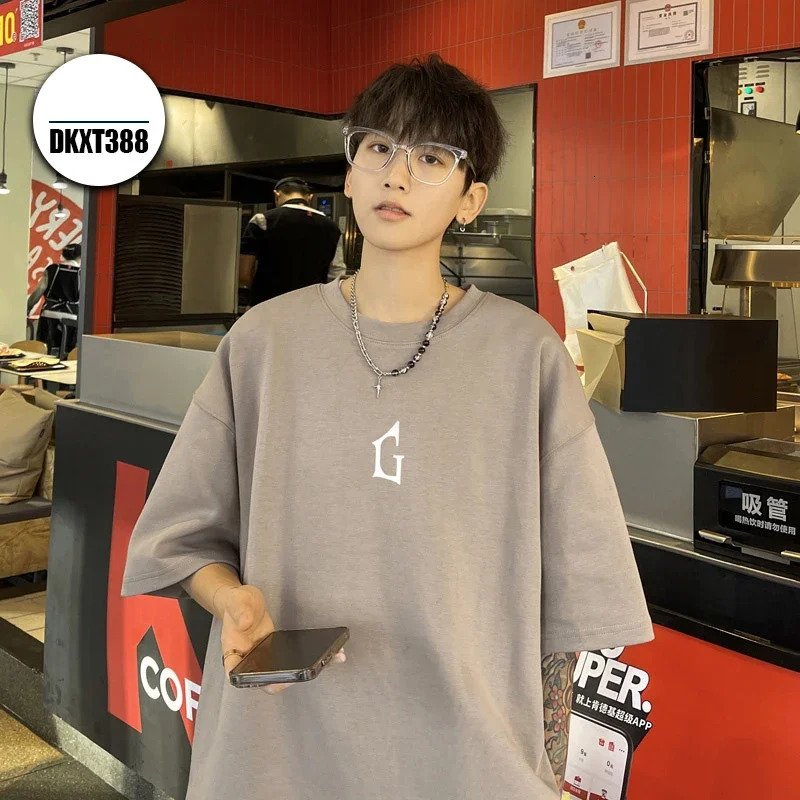 Gothic Letter G Printed Mens Street Clothing Fashion Cotton Tshirt Y2K Retro Hip Hop Oversized Top 240822