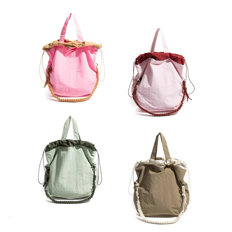 Casual Penelled Women Shoulder Bags Candy Color Large Capacity Tote Bag Hobos Drawsting Canvas Handbags Big Shopper Purses 2024 240808