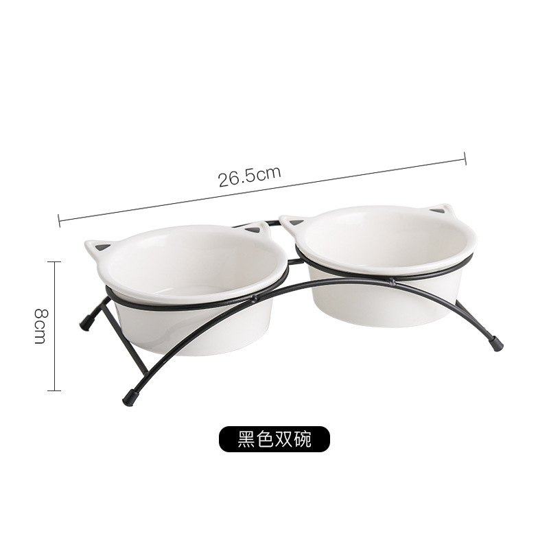 Cartoon ceramic Iron Stand Double Dog Dual Purpose Food Bowl Cervical Protection Pet water Heightening Cat bowl Household