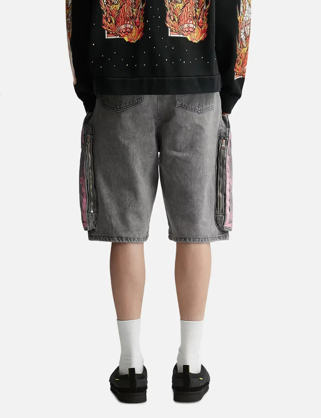 Retro slanted side pockets men denim shorts insY2k fashionable loose streetwear and women hiphop basketball pants y240814