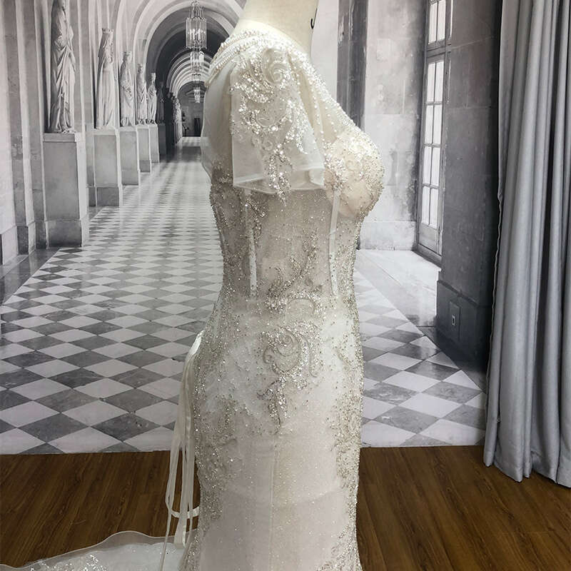 Crystal Sl-9051 Sexy Mermaid Dress Beads Lace Bridal Wedding Gowns Bride Dresses With Short Sleeve es