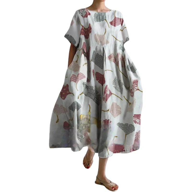 Summer Bohemian Casual Loose Elegant Lady Dresses Women Retro Printed Breathable Dresses Ladies Floral Pullover Dresses 240808