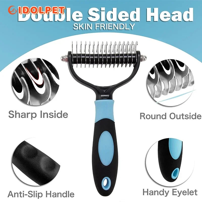 Professional Pet Deshedding Brush 2 Sided Dematting Dog Comb Cat Brush Rake Puppy Grooming Tools Undercoat Shedding Flying Hair 240807