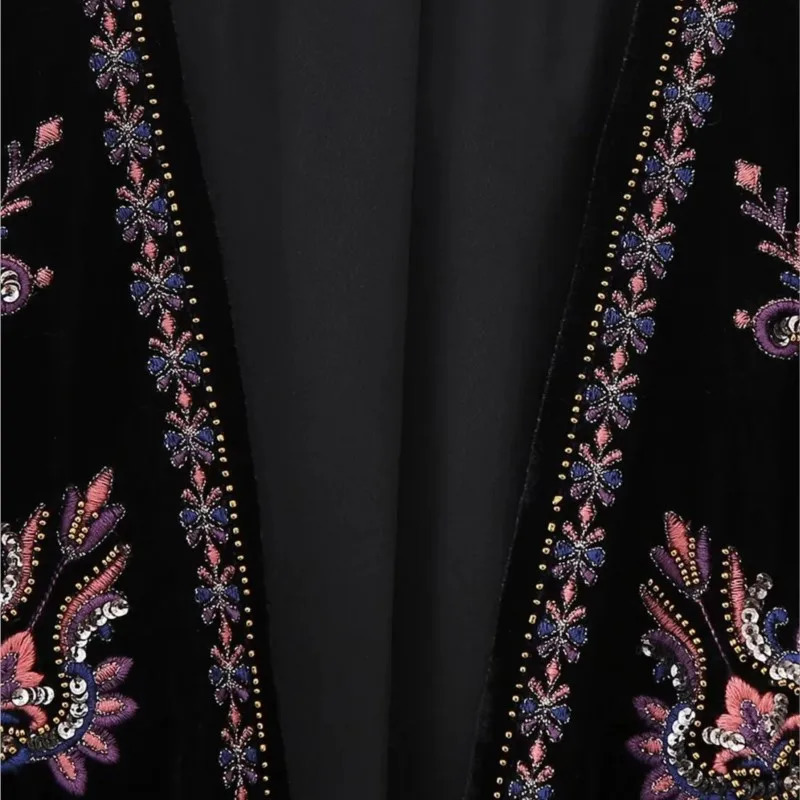 Ethnic Velour Beading Sequin Embroidery Flower Open WaistCoat Women Velvet BOHO Sleeveless Vest Jacket Vacation Loose Tops 240808