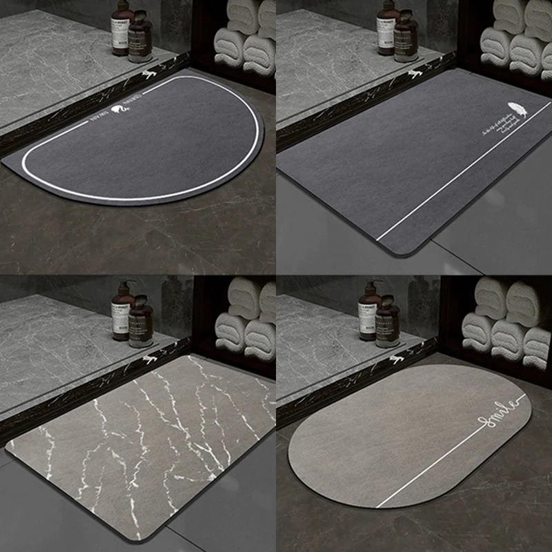 Diatomaceous Earth Curved Bath Floor Mats Bathroom Mat Absorbent Anti Slip Quick Dry Bathroom Rug Toilet Door Carpet Washable 240807