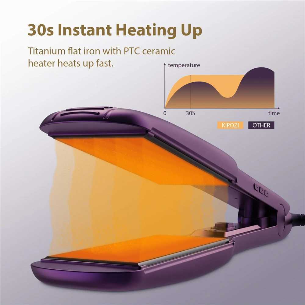 KIPOZI Professional Titanium Flat Iron Hair Straightener with Digital LCD Display Dual Voltage Instant Heating Curling IronM240808