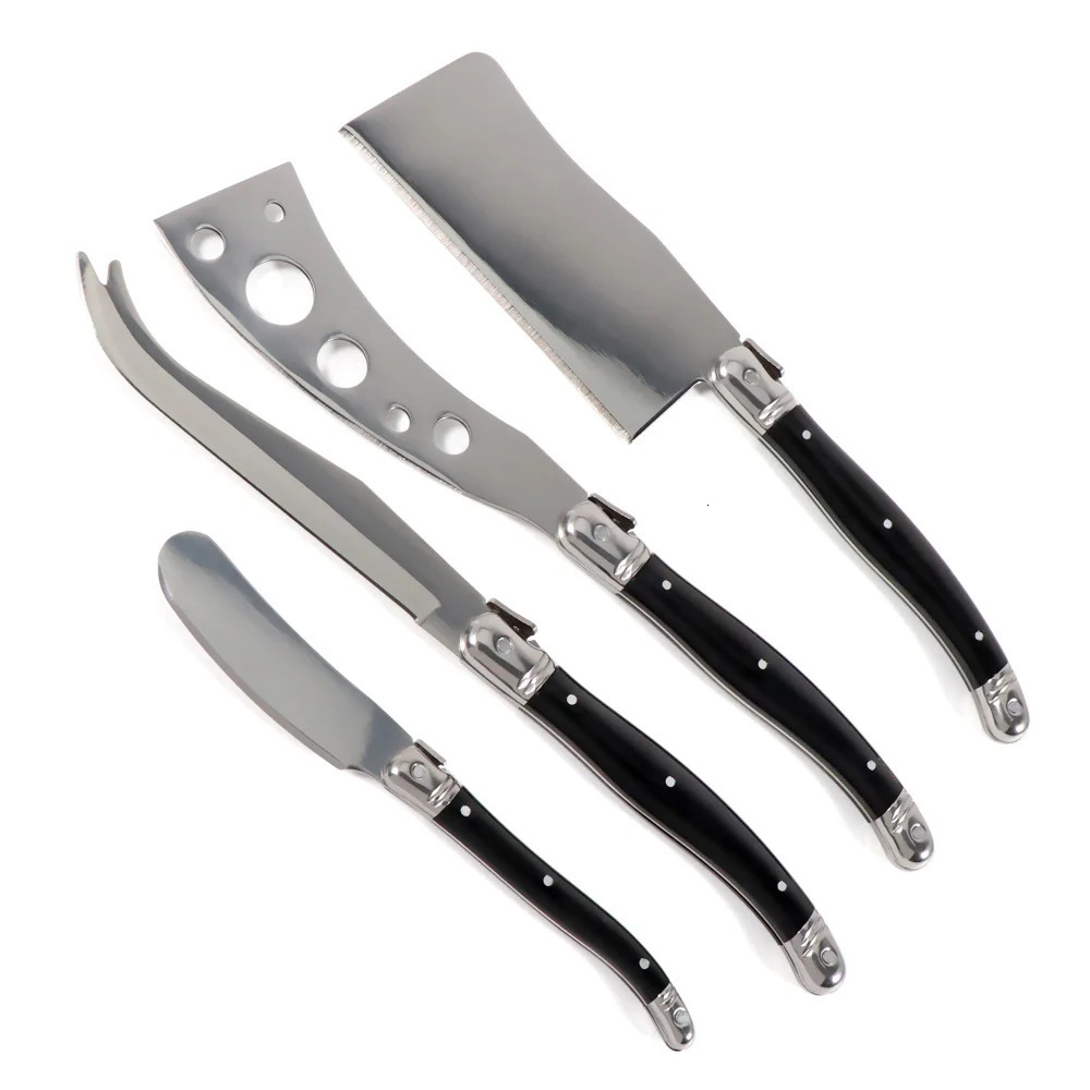 Jaswehome Laguiole Cheese Knife Set Butter Spreader Black ABS 2CR14SS Cutting Spear Pizza Fork Smart Tool 240807
