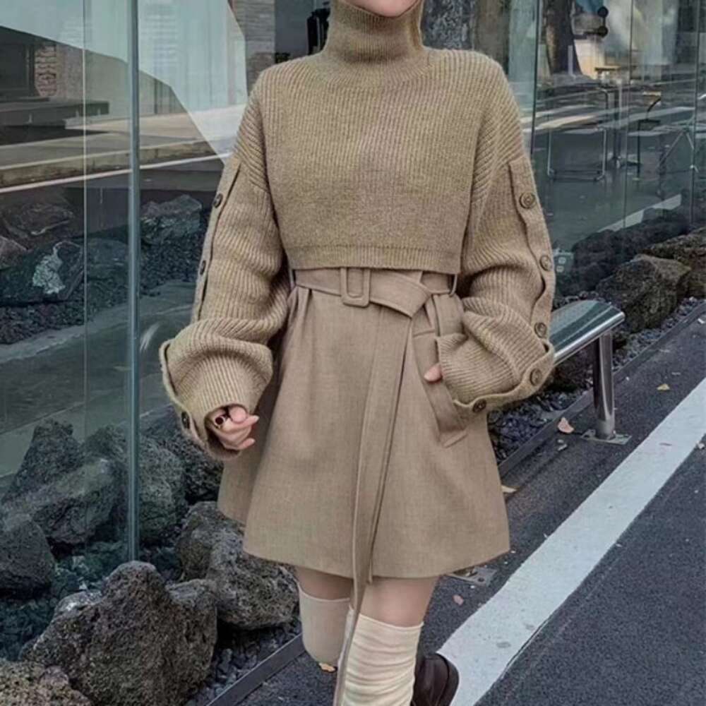 2024 new autumn and winter British style high neck short pullover knitted sweater women's clothing dongdumaoyi