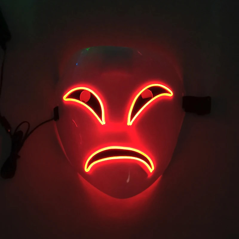 Anime LED Glowing Halloween Mask Full Face Neon Light Up Mask Cosplay Costume Crying Smile Clown Luminous Mask Supplies 240808