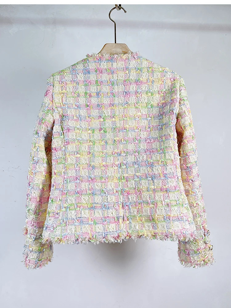 Fall Tweed Jacket Women Vintage Elegant O-neck Double Pockets Outwear Office Lady Fashion Tops Coat 240808