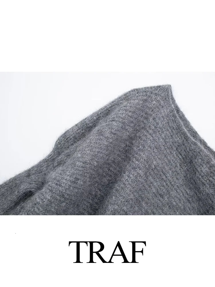 TRAF Women Grey Pullover Asymmetric Knit Off Shoulder Sweater Woman Black Bolero Cropped Jumper Women Knitted Sweater 240808