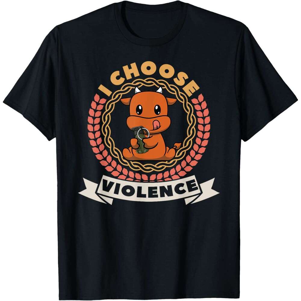 2025S Fashion Designer T Shirt For Mens Womens I Choose Violence Funny Cute Kawaii Cow Holding Gun T Shirt Shirts Tshirt Graphic Tee Casual Tops Cloth