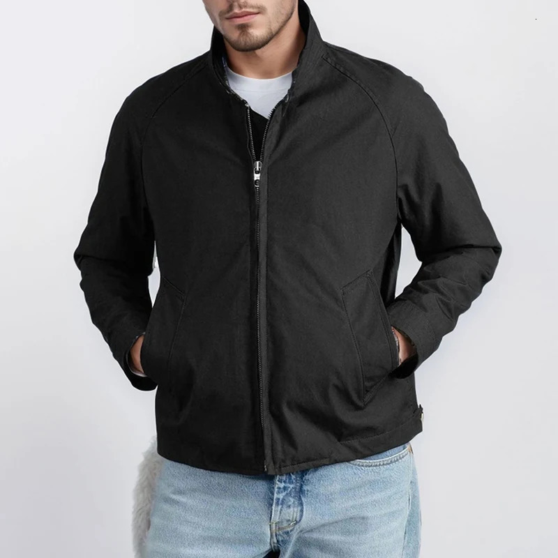 Autumn stand up collar mens slim fit jacket fashionable winter solid color zipper long sleeved street 240819