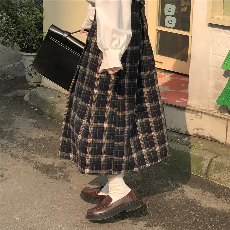 JK Skirts Women Plaid Loose Midi S-5XL A-line Pleated Empire Chic All-match Students Preppy Female Autumn Winter Gentle Lovely 240808