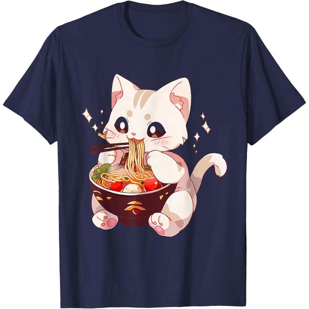 T shirt for Mens Cute Cat Ramen Noodles Kawaii Anime Girls Teen Japanese Food T-Shirt Shirts Tshirt Graphic Tee Casual Tops Clothes Short sleeve