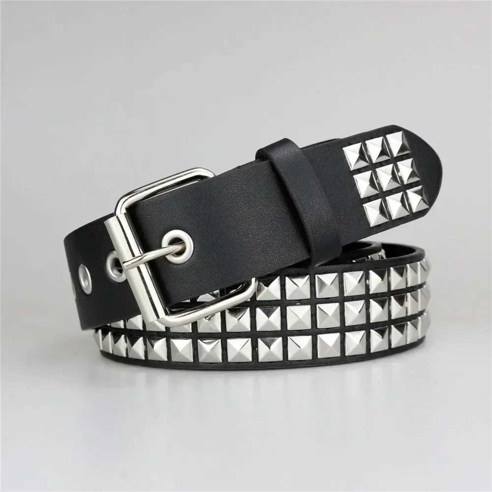 2024 New Square Bead Rivet with Metal Pyramid Belt Mens and Womens Punk Hardware Jeans with Y2K Belt Designer Belt Womens Belt W2405426807