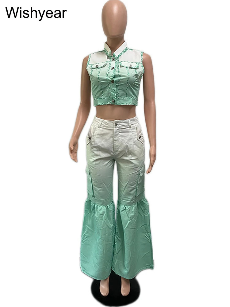 Vintage Shirt and Pocket Straight Wide Leg Flare Pants Womens Birthday Summer Two 2 Piece Set Outfit Party Club Night Tracksuit 240813