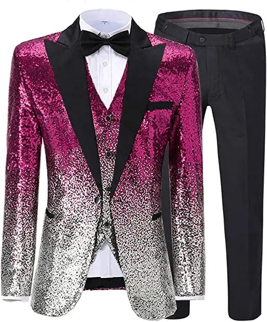 Mens 3piece sequin color sparkling set Notch lapel wedding dressparty groom banquet nightclub Pioneervestpants 240807