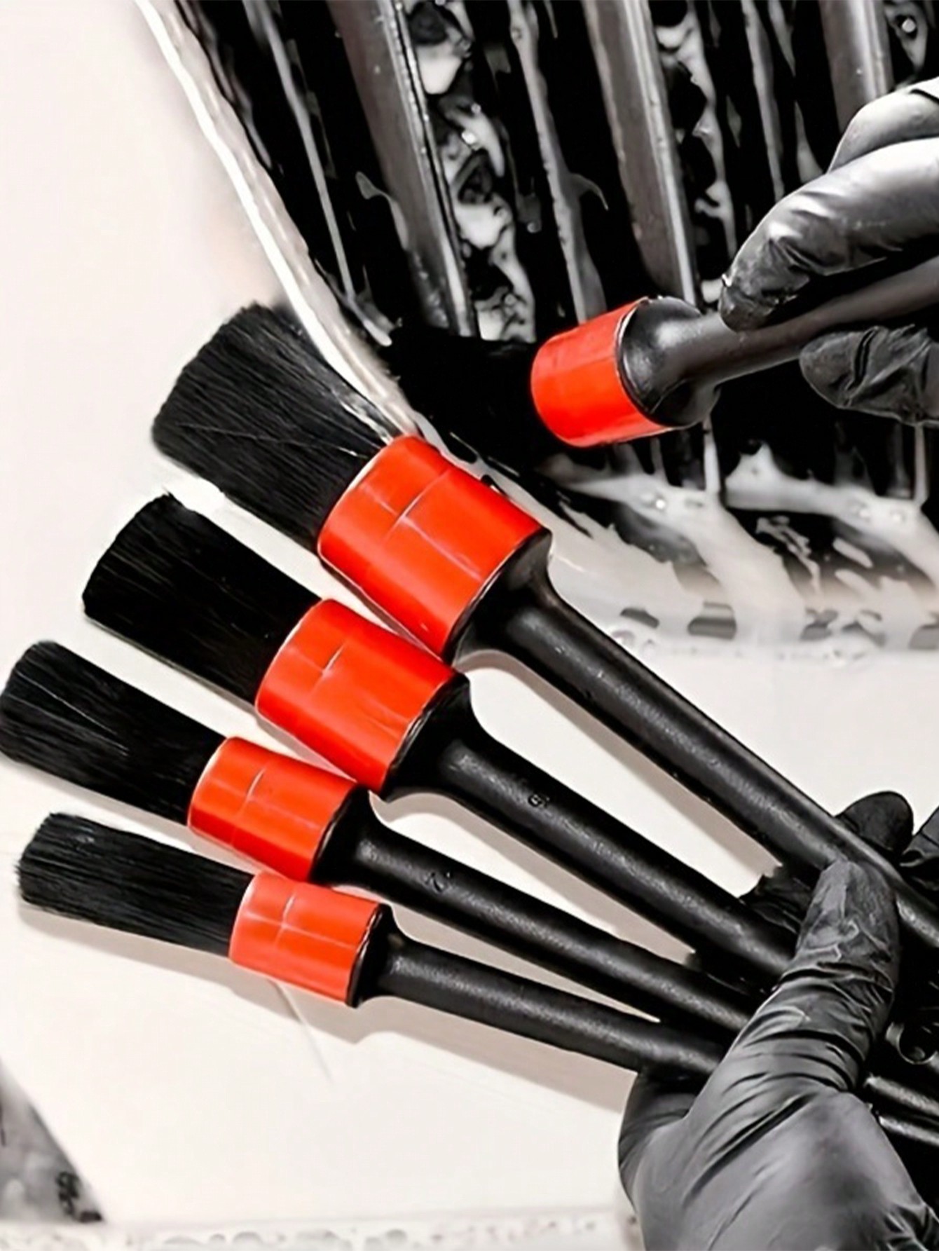 10-piece cleaning brush car tool set PP wire car round head car detail brush wooden handle brush