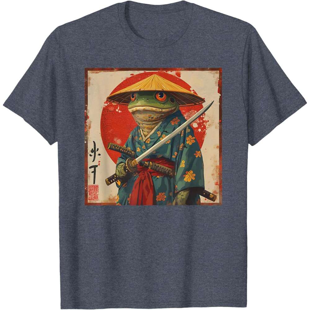 T shirt for Mens Womens Woodblock Art: Samurai Frog Japanese kanji T-Shirt Shirts Tshirt Graphic Tee Casual Tops Clothes Short sleeve