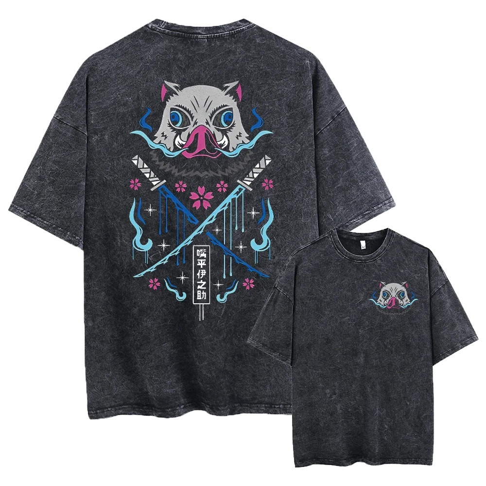 Printed waxed Tshirt anime demon killer cotton mens retro graphic street clothing summer casual 240824